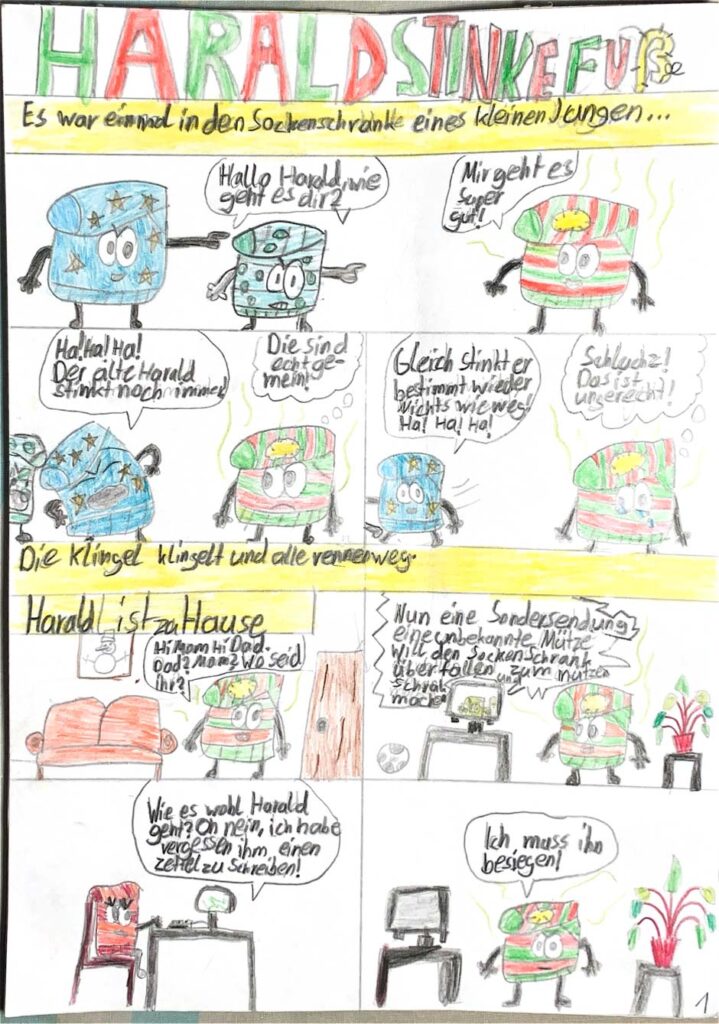 Comic von Lou G., Linus G., Justus C. & Tiago J.G., Rolandschule, Düsseldorf – Bester Comic 9/10 Jahre