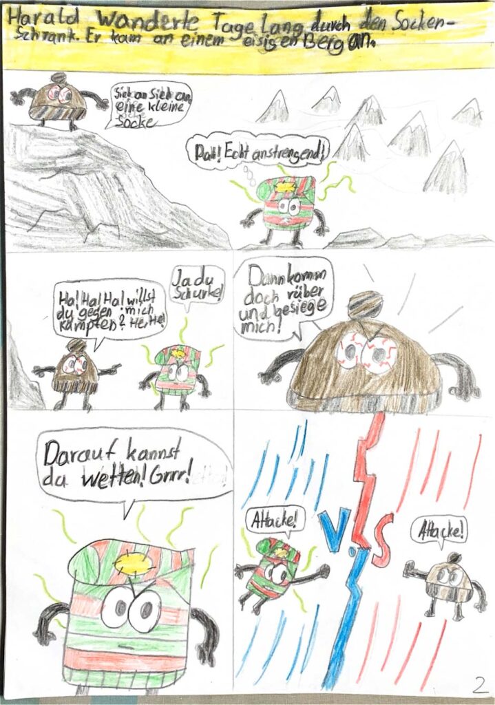 Comic von Lou G., Linus G., Justus C. & Tiago J.G., Rolandschule, Düsseldorf – Bester Comic 9/10 Jahre